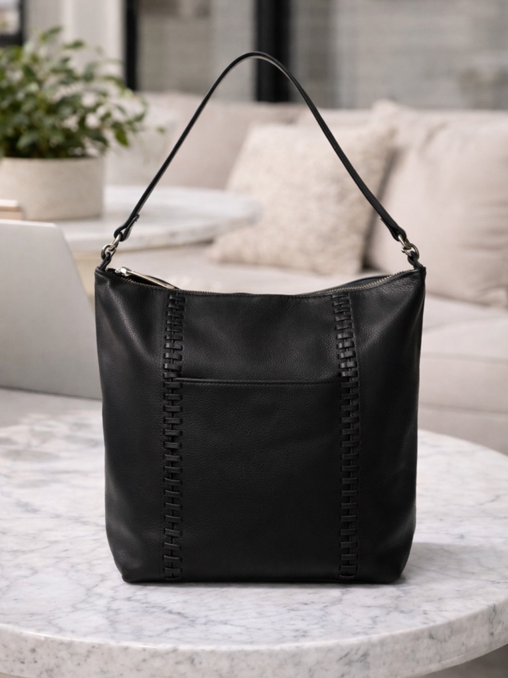Tommy Bahama Black Leather Hobo Shoulder Bag Soft Slouchy Everyday purse